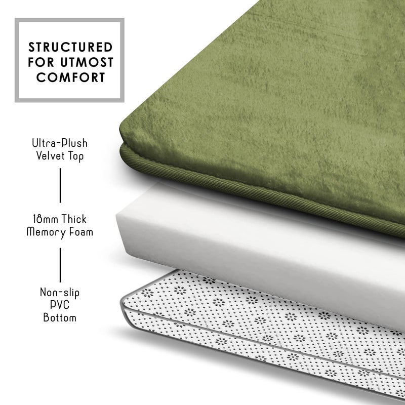 Clara Clark 2 Piece Bathroom Rugs Bath Mat Set, Velvet Memory Foam Bath Mats for Bathroom - Non-Slip, PVC Backing Bath Rugs, Washable - Dries Quickly, Green - Image 5